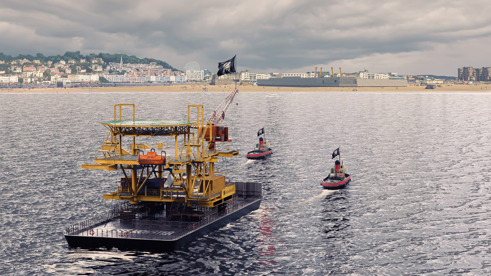 An artists impression of SEE MONSTER heading towards the shores of Weston-super-Mare